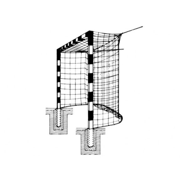 Rögzített kézilabda kapu hálótartó nélkül (csarnokfalra,labdafogóra rögzítendő háló)