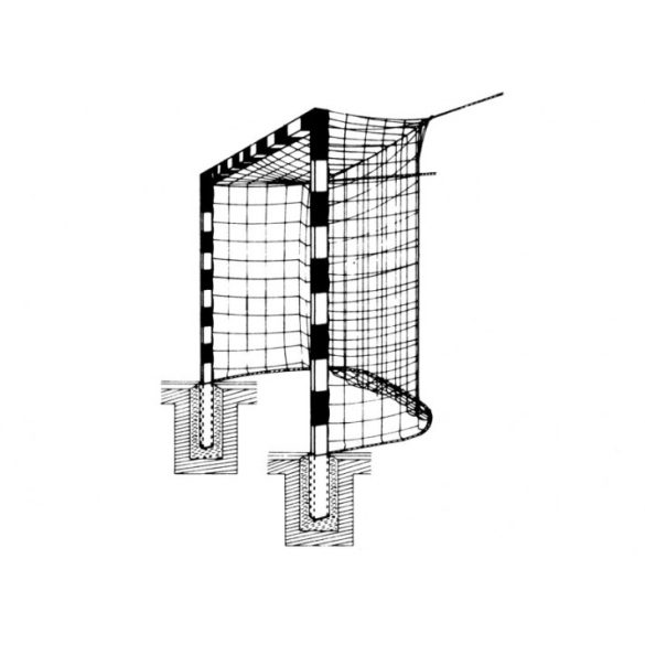 Rögzített kézilabda kapu hálótartó nélkül (csarnokfalra,labdafogóra rögzítendő háló)