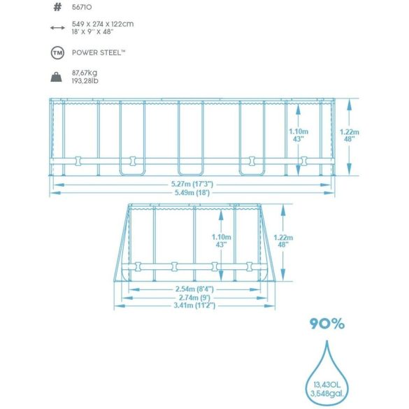 Bestway Power Steel ovális medence szett, vízforgatóval és létrával, 549