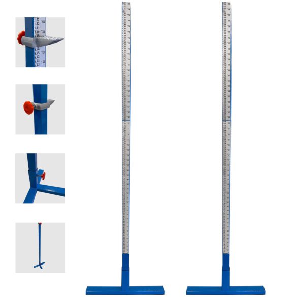 Magasugró állvány pár, acél, magasugró mérce 30-200cm között állítható rúdtartóval